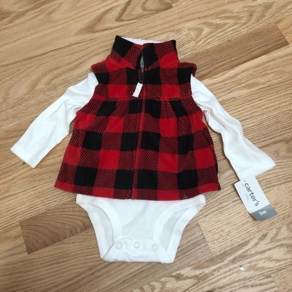 Carter’s Buffalo Plaid Vest Long Sleeve Onesie NWT 3 months